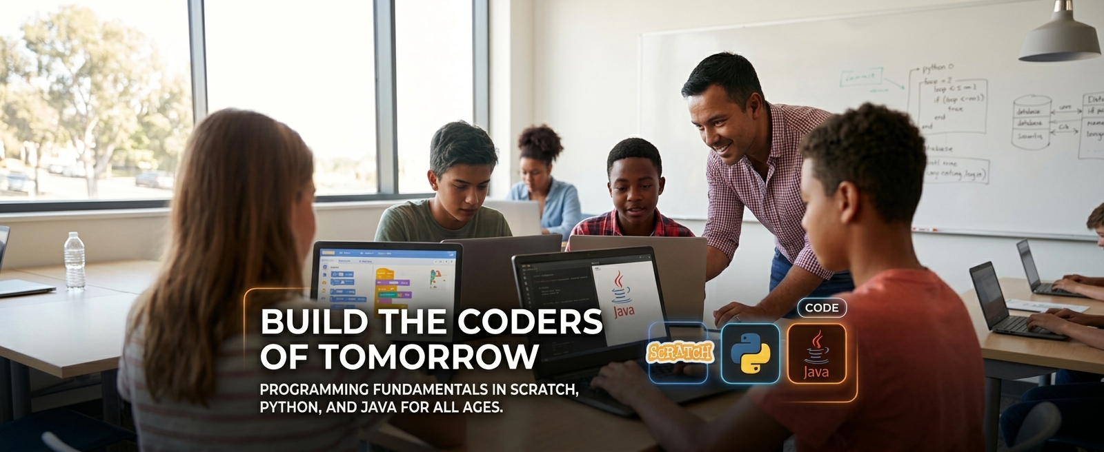 Programming fundamentals in Scratch, Python and Java for all ages